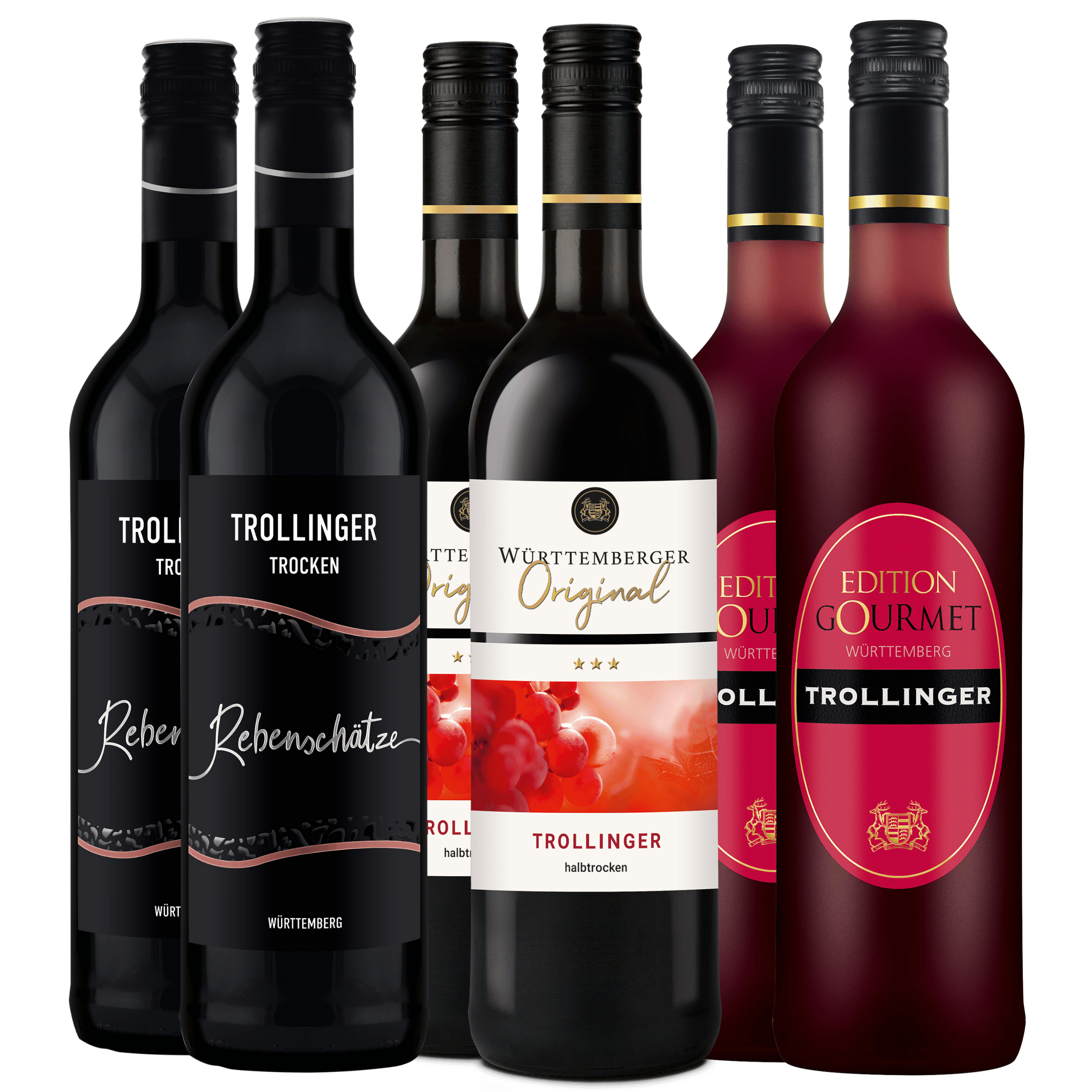 Rotwein-Paket mit 6 Flaschen der Sorte Trollinger aus dem WZG Weinshop